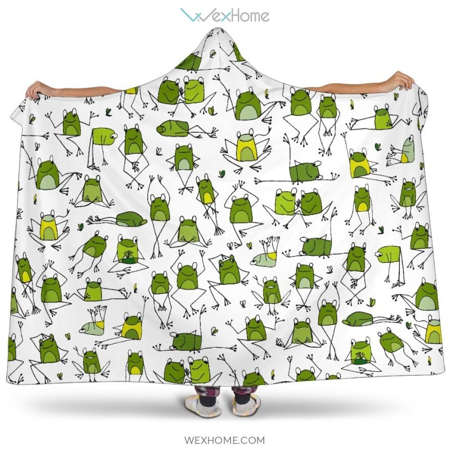 Sketch Funny Frog Pattern Hooded Blanket