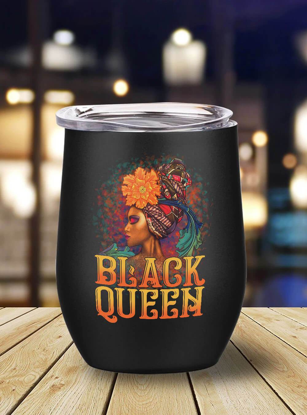 African Tumbler Mug Black Queen Afro Girl Art Stainless Steel Wine Tumbler Mug Afrocentric Inspired Gifts Bps5645