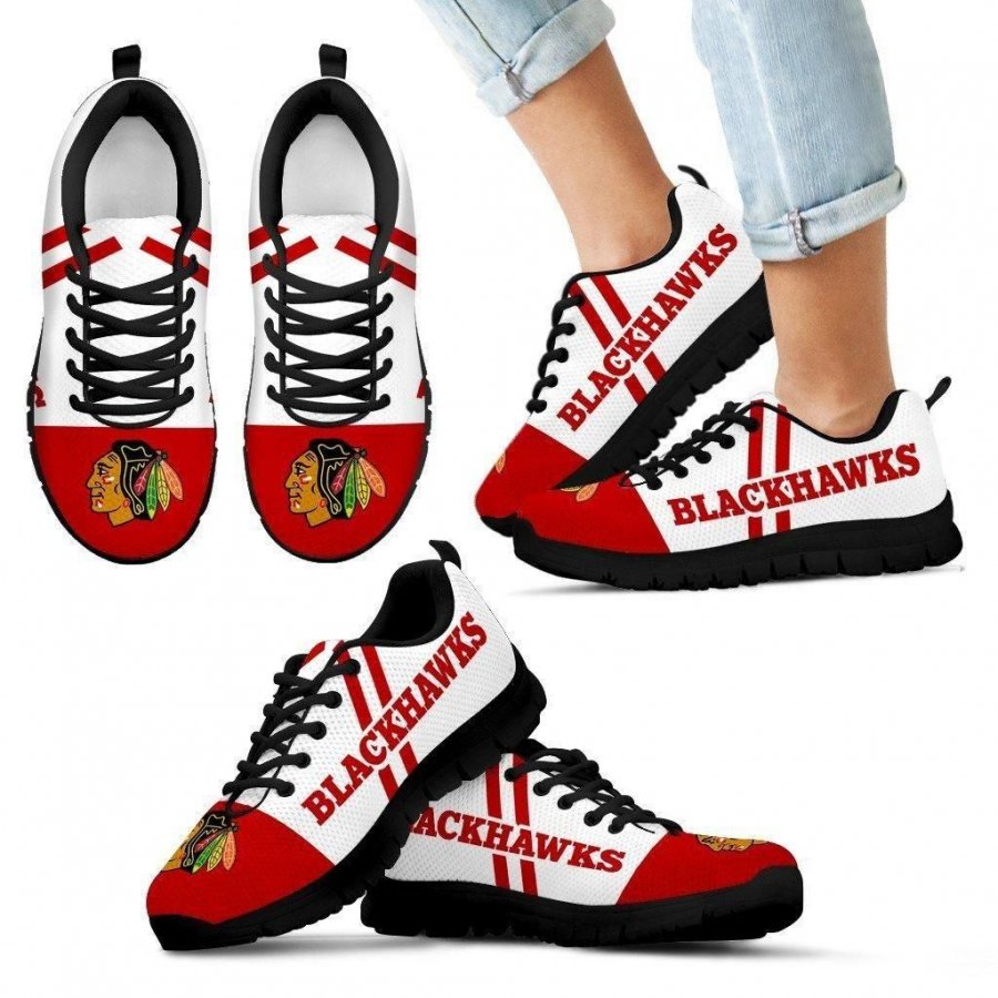 Line Stripe Logo Bottom Chicago Blackhawks Sneakers #171