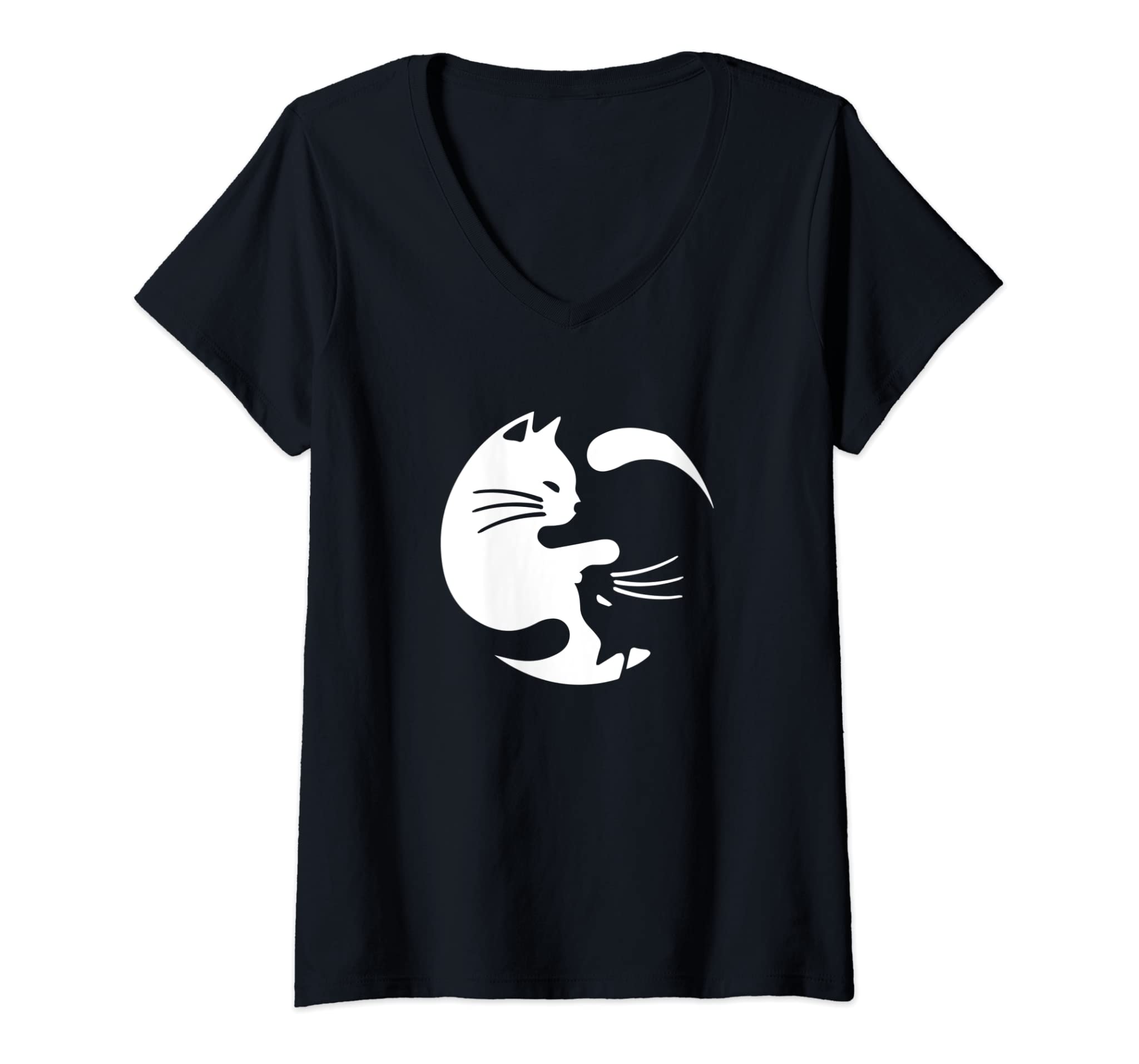 Womens Cute Yin & Yang Cats Yoga Peace Lover Cat Lover Graphic V-Neck