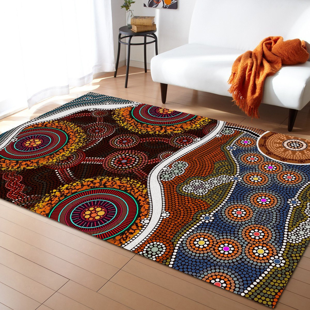 Aboriginal Brown Circle Dots Australia Indigenous Painting Art Rug Living Room Home Decor Living Room Home Decor
