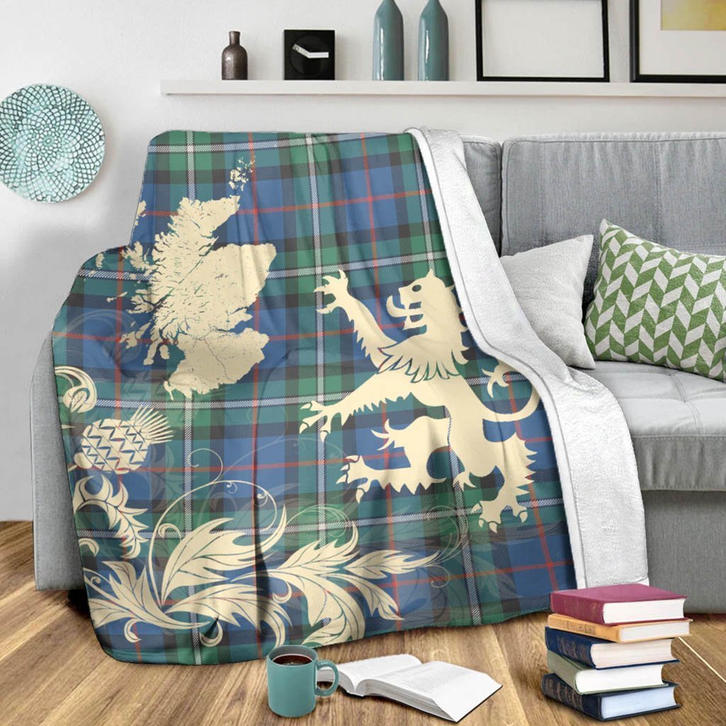 Tartan Blanket Macphail Hunting Ancient Tartan Scotland Lion Thistle Map Plaid Blanket