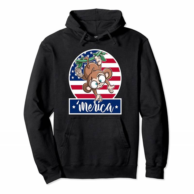 4th of July Shirt ‘Merica Monkey & American Flag Pullover Hoodie