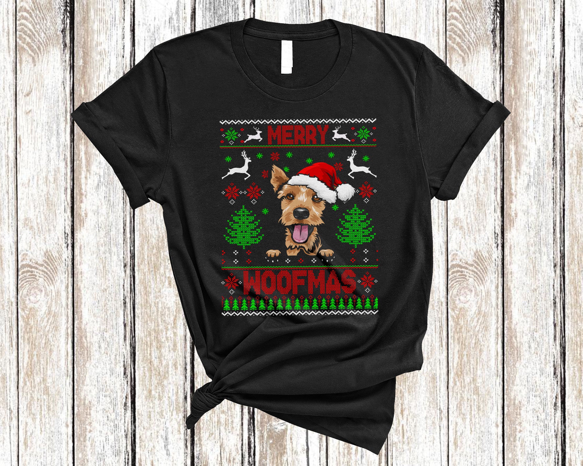 Christmas Dog Shirt Merry Woofmas Funny Ugly Christmas Santa Welsh Terrier Dog Sweater Gifts T-Shirt