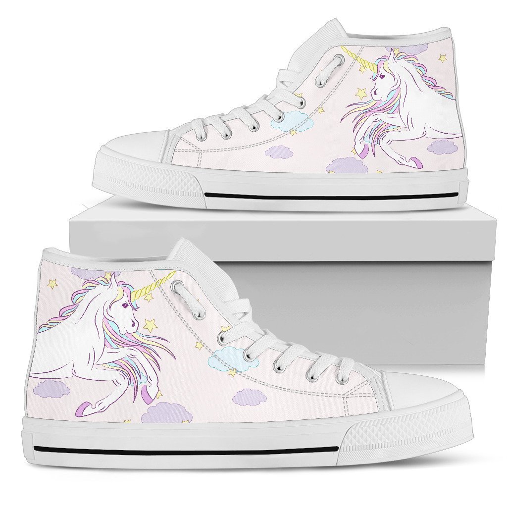 White Unicorn Star Men High Top Canvas Shoes