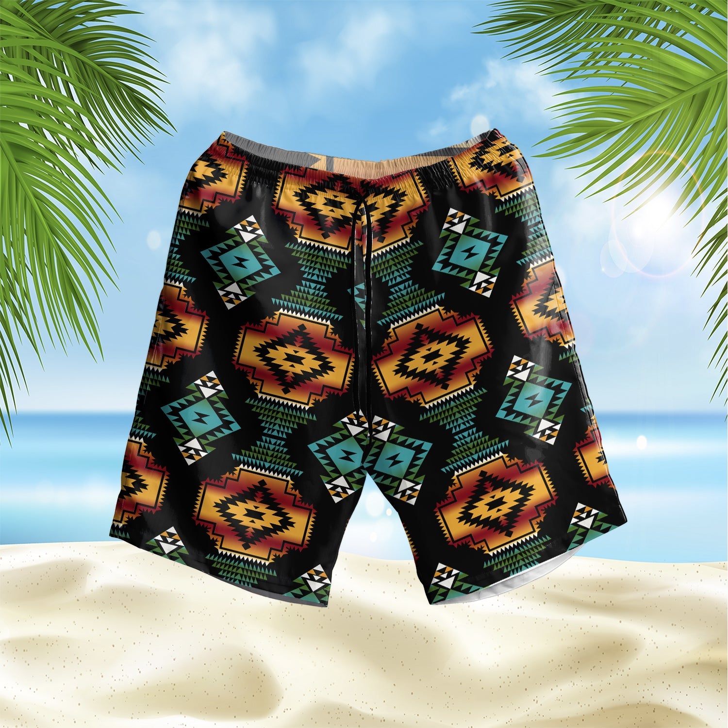 Native American Patterns Black Red Hawaii Shorts Ha109851