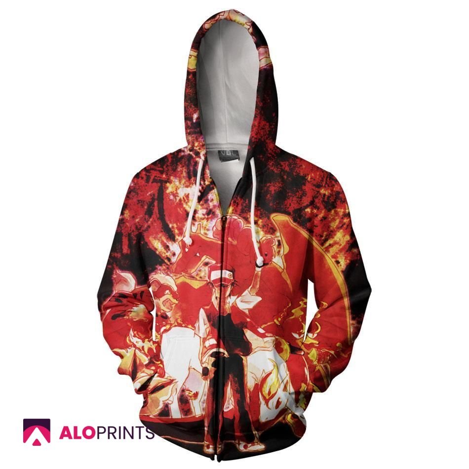 Satoshi And Fire Pokemon Zip Up Hoodie