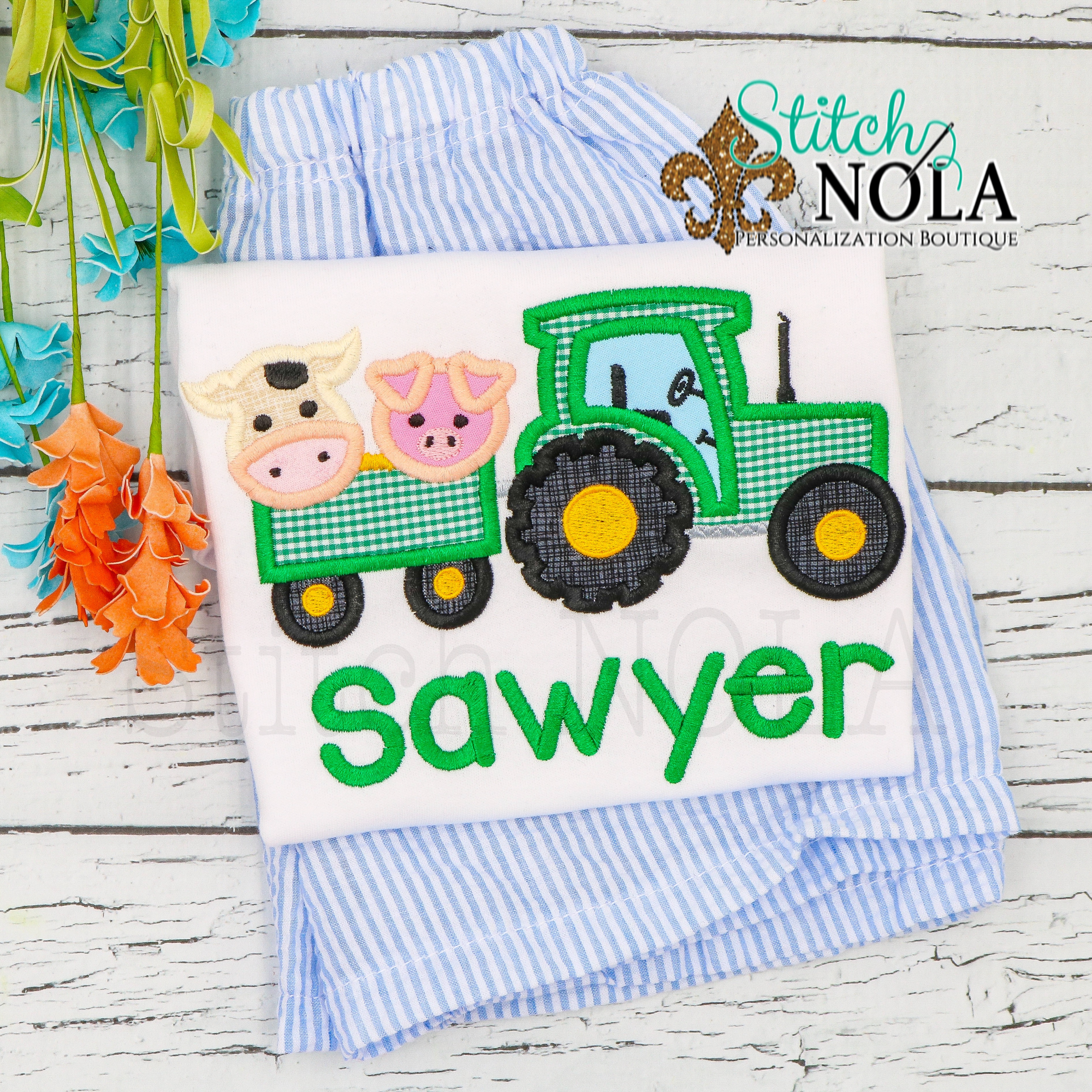 Personalized Farm Animal Tractor Applique Shirt