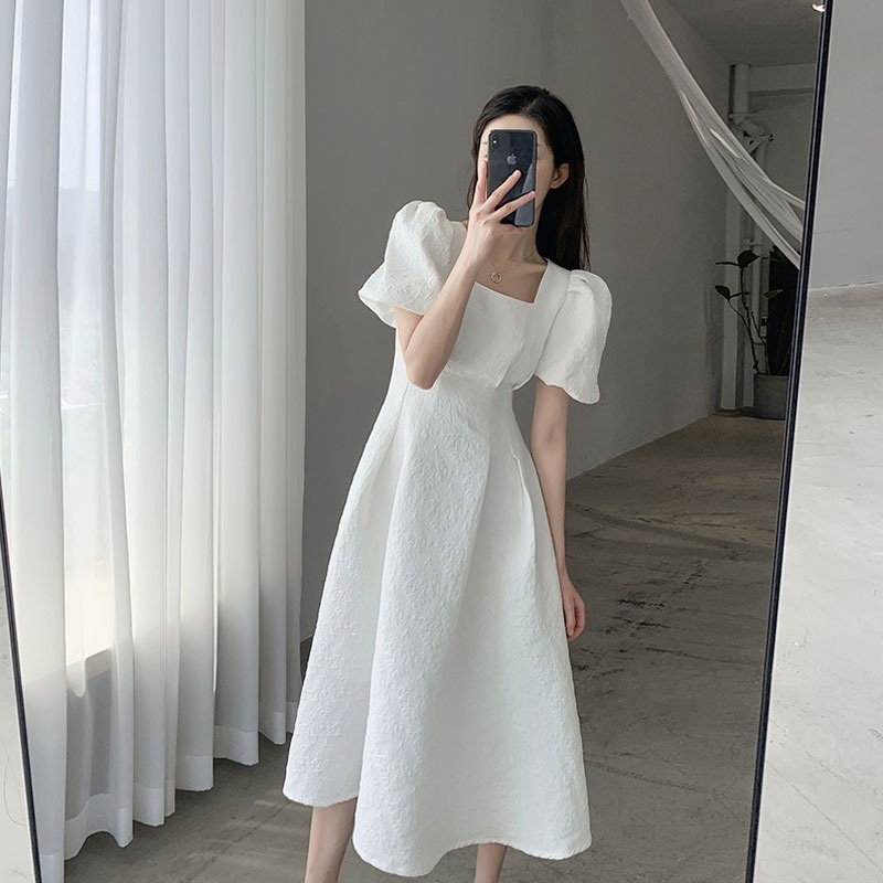 Summer Korean Black Dress Square Collar Princess Dress Women Vintage Elegant Party Dress Fashion Audrey Hepburn Long Skirt 2022 alx