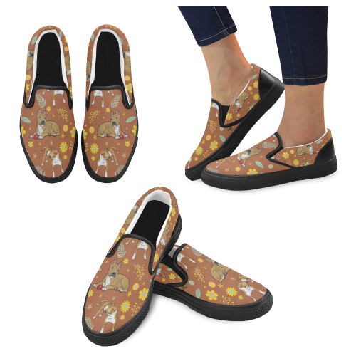 American Staffordshire Terrier Flower Black Women’s Slip-on Canvas Shoes