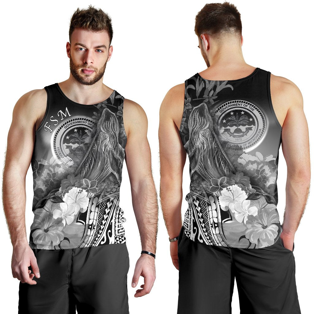 Federated States Of Micronesia Men’S Tank Top – Humpback Whale With Tropical Flowers (White)