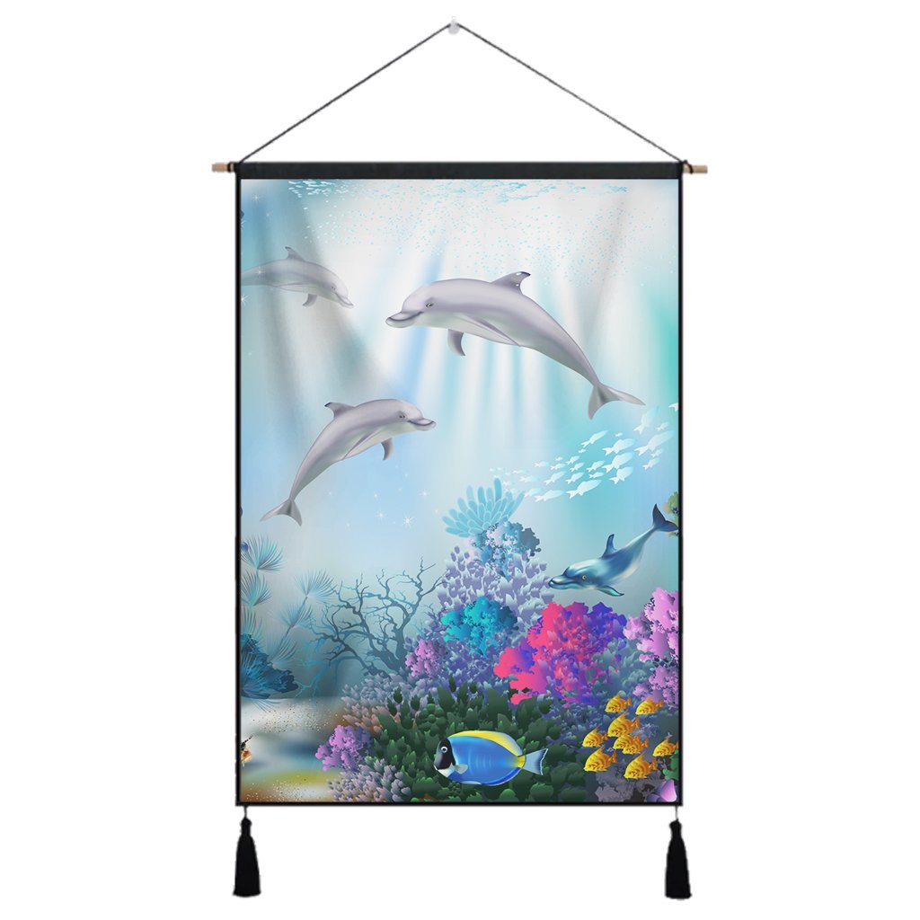 Hawaiian Dolphins Play The Ocean Polynesian Hanging Poster – AH – J4R