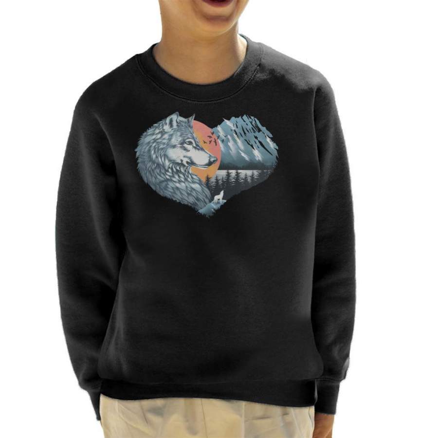 Heart Animals White Wolf Kid’s Sweatshirt