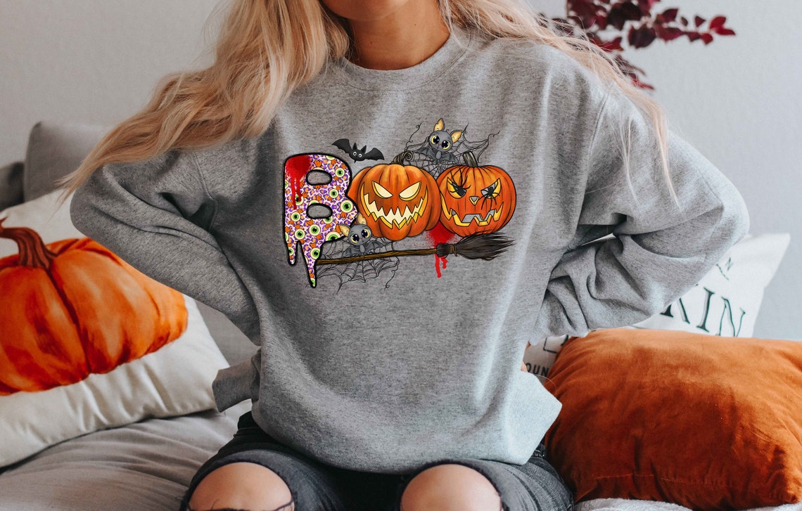 Halloween Vintage Sweatshirt, Halloween Boo Sweatshirt, Funny Halloween Crewneck Sweatshirt All Over Print Sweatshirt For Women Sweatshirt For Men