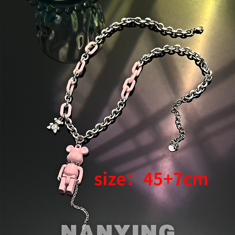 Black Pink Bear Titanium Steel Lovers’ Necklace Long Layered Thick Clavicle Sweater Necklace Jewelry Women Free Shipping Offers alx