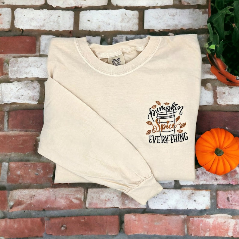 Pumpkin Spice Everything Embroidered Sweatshirt 2D Crewneck Sweatshirt All Over Print Sweatshirt For Women Sweatshirt For Men Sws4142