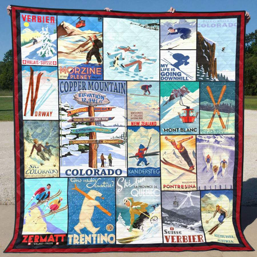 Wozoro Quilt Blanket Skiing Colorado Twin Queen King Size