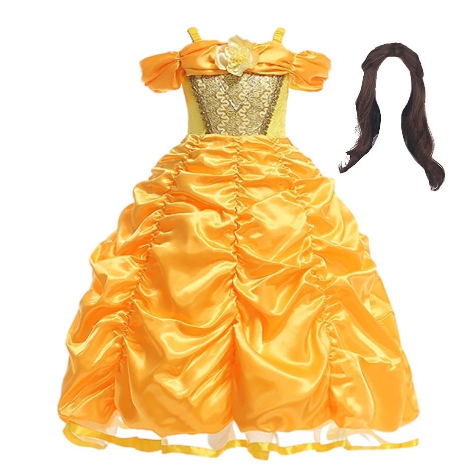 Belle Princess Kids Dress Beauty And The Beast Cosplay Sequins Tulle Costume For Girls Fancy Party 4-13 Years alx