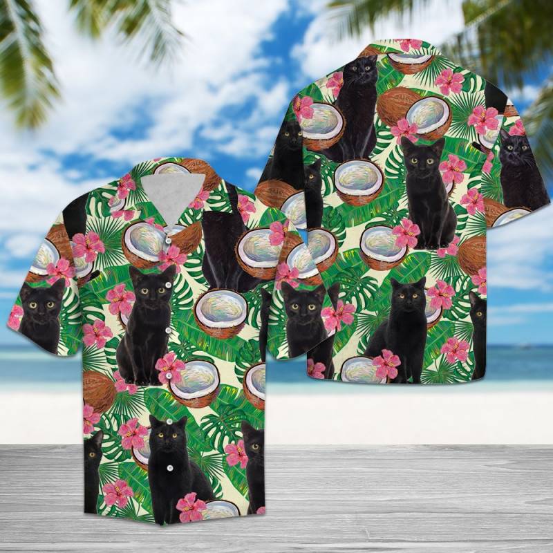 Black Cat Tropical Coconut Hawaii Shirt Ha76090