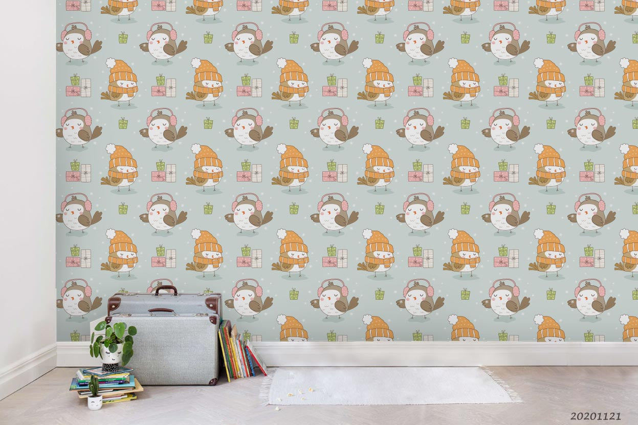 3D Cartoon Animal Bird Hat Wall Mural Wallpaper Lqh 25