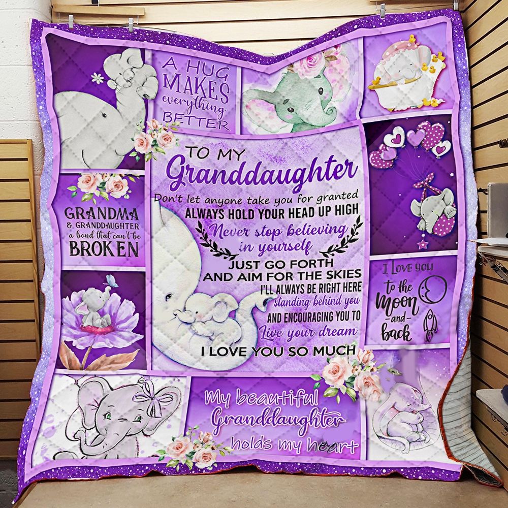 Personalized Elephant To My Granddaughter Quilt Blanket Live Your Dream I Love You So Much Great Customized Blanket Gifts For Birthday Christmas Thanksgiving