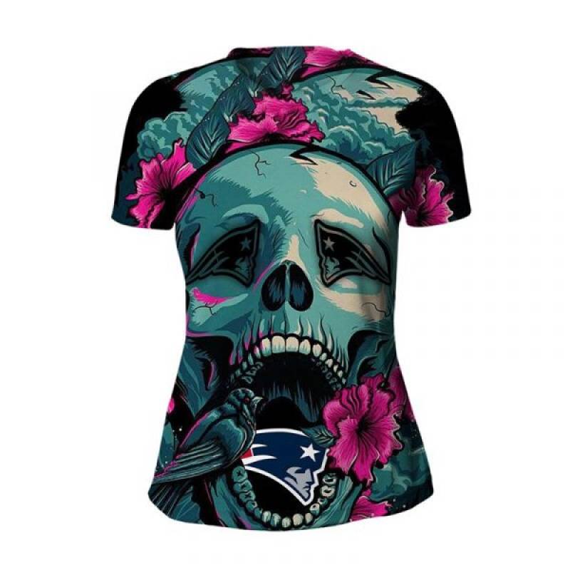 New England Patriots Skull Flower &#8211; New England Patriots 3D T-Shirt