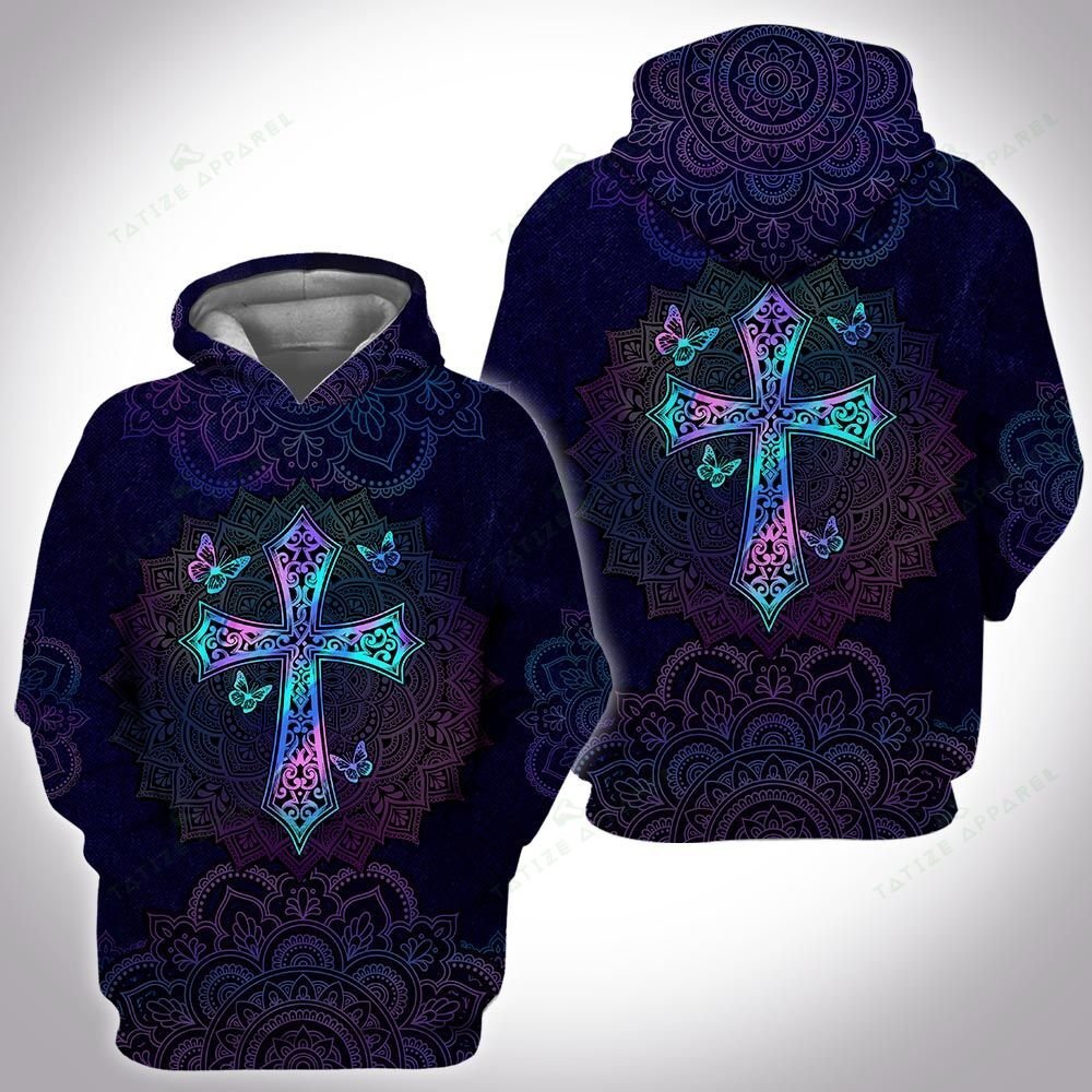 Hologram mandala jesus cross 3D All Over Printed Shirt, Sweatshirt, Hoodie, Bomber Jacket Size S – 5XL