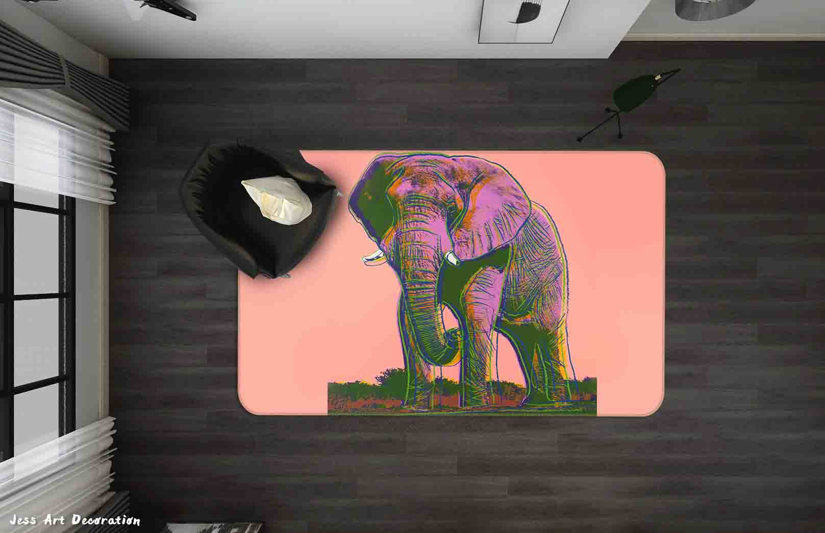 3D Graffiti Artists Works Elephant Pink Non-Slip Rug Mat A257 Lqh