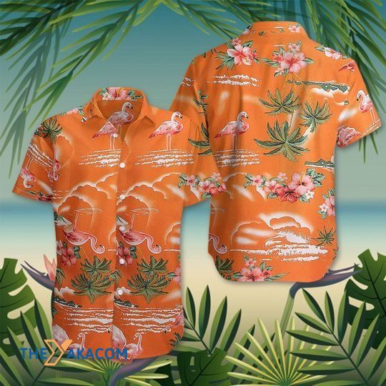 Orange Flamingo Tropical Palm Leaves The Best Gift For Animal Lovers Hawaiian Shirt Ha19596