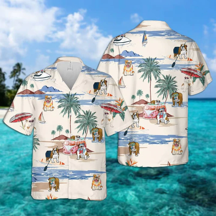 English Bulldog Summer Beach Hawaii Hawaii Shirts For Men Short Sleeve Aloha Shirt Ha88800