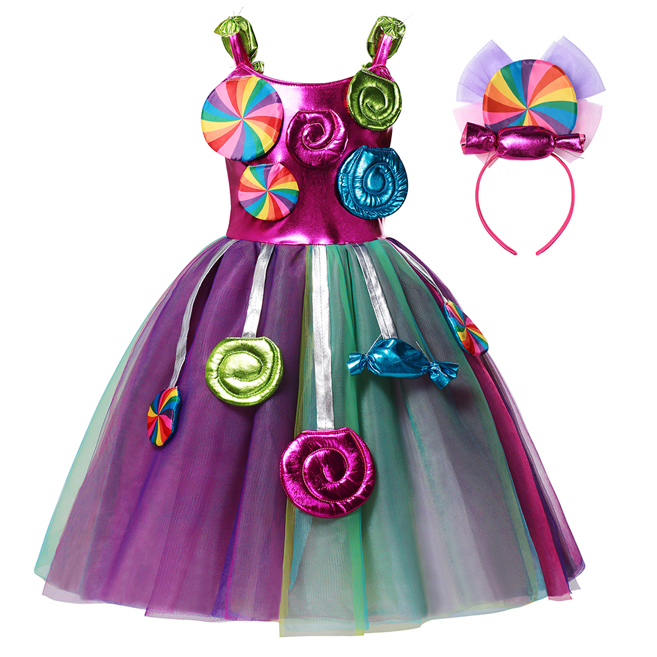 Purim Girl Candy Dress Carnival Kid Fancy Lollipop Costume Flower Unicorn Rainbow Wedding Party Dress Birthday Cosplay Ball Gown alx