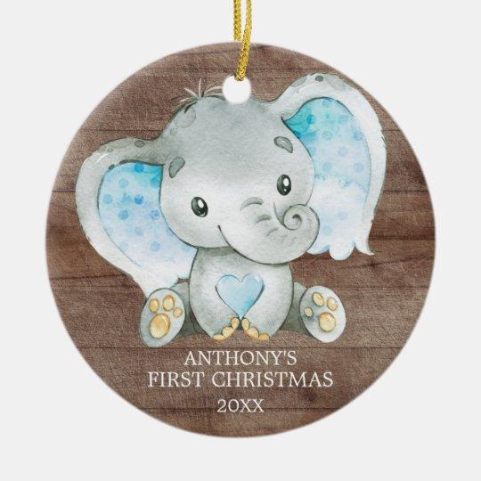 Sweet Elephant Boy Baby’S First Christmas Circle Ornament