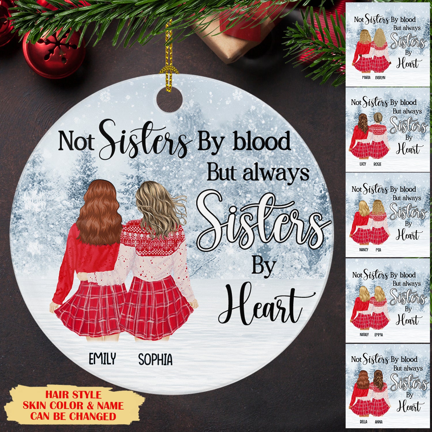 Sisters By Heart – Personalized Ceramic Christmas Ornaments