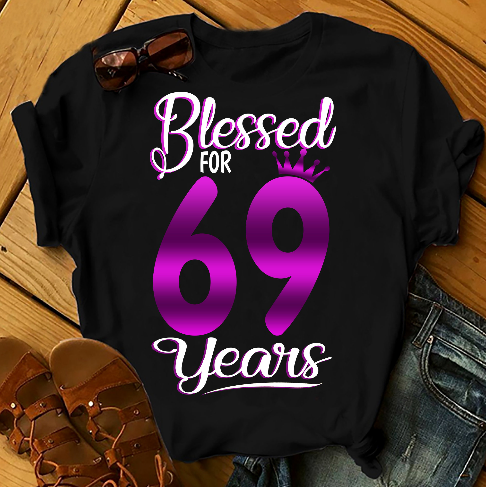 Blessed For 69 Years – Shirts Women, Birthday T Shirts, Summer Tops, Beach T Shirts