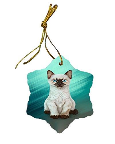 Siamese Kitten Cat Christmas Snowflake Ceramic Ornament