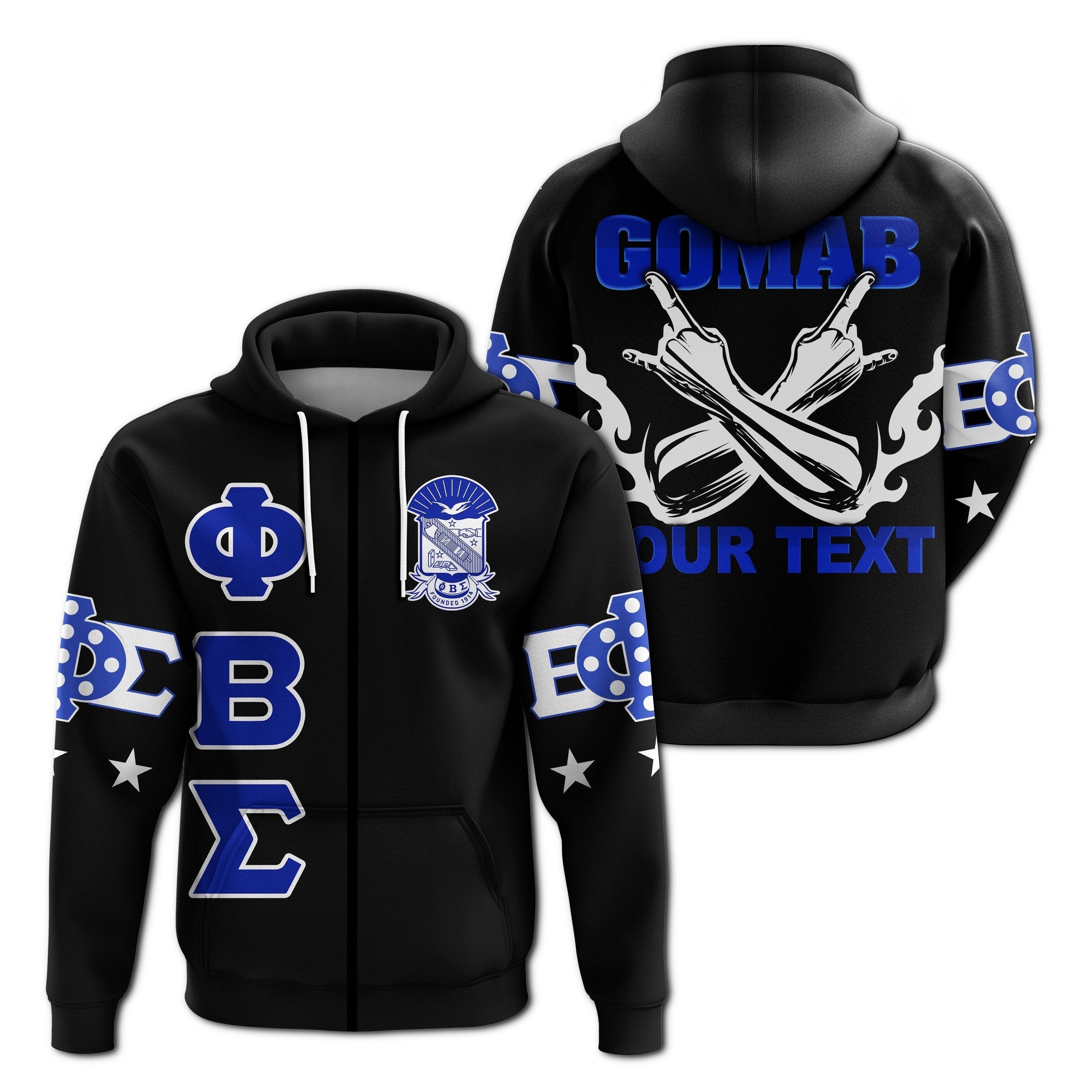 Fraternity Hoodie – Personalized Phi Beta Sigma Letters Greeklife Zip Hoodie