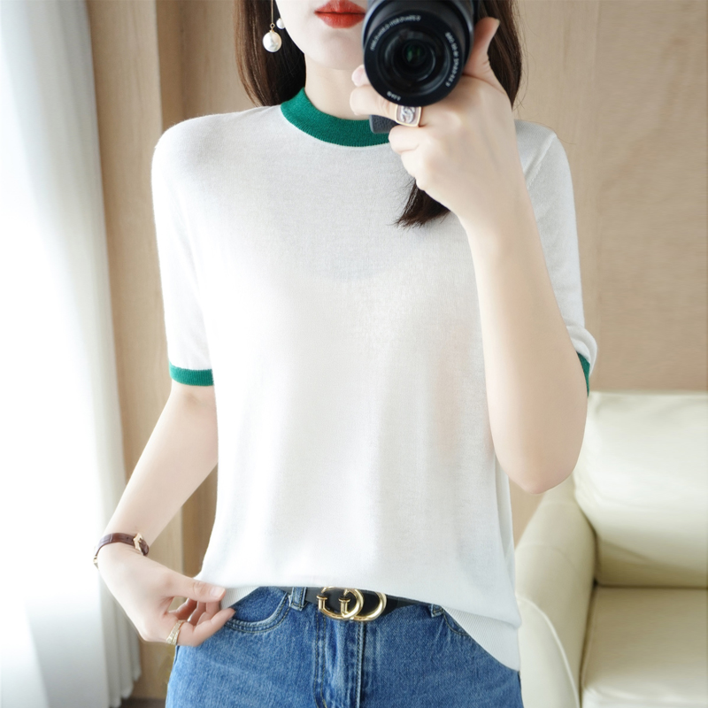 Spring Summer Cashmere Sweater Women Knitted Short Sleeve Pullover Women Loose Cashmere Short Sleeve Tops alx