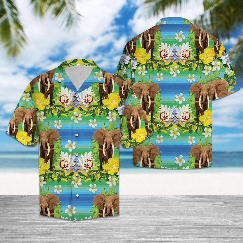 Elephant Tropical Flowers Aloha Hawaiian Shirt Colorful Short Sleeve Summer Beach Casual Shirt For Men And Women