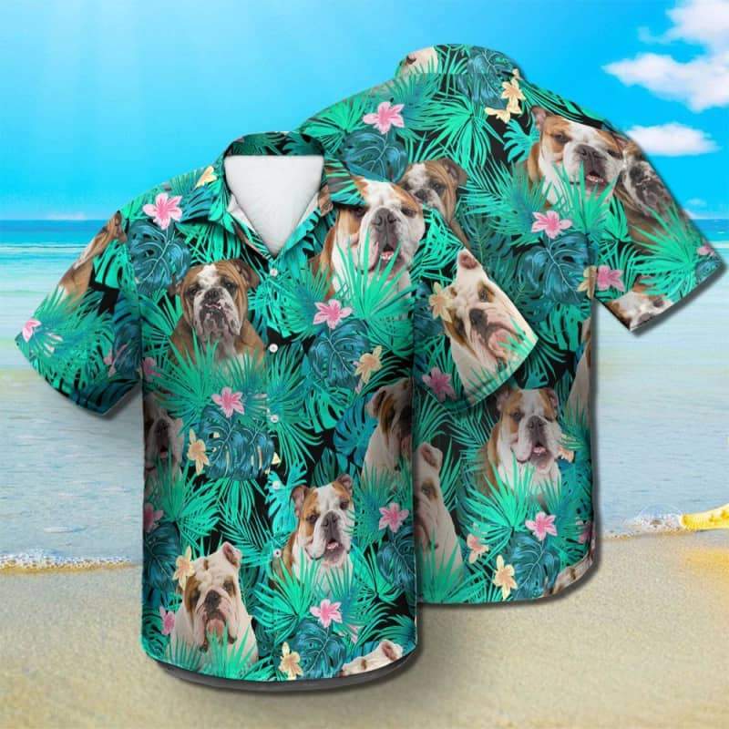 English Bulldog Summer Leaves Hawaii Hawaii Aloha Shirt For Dog Lover Ha104628