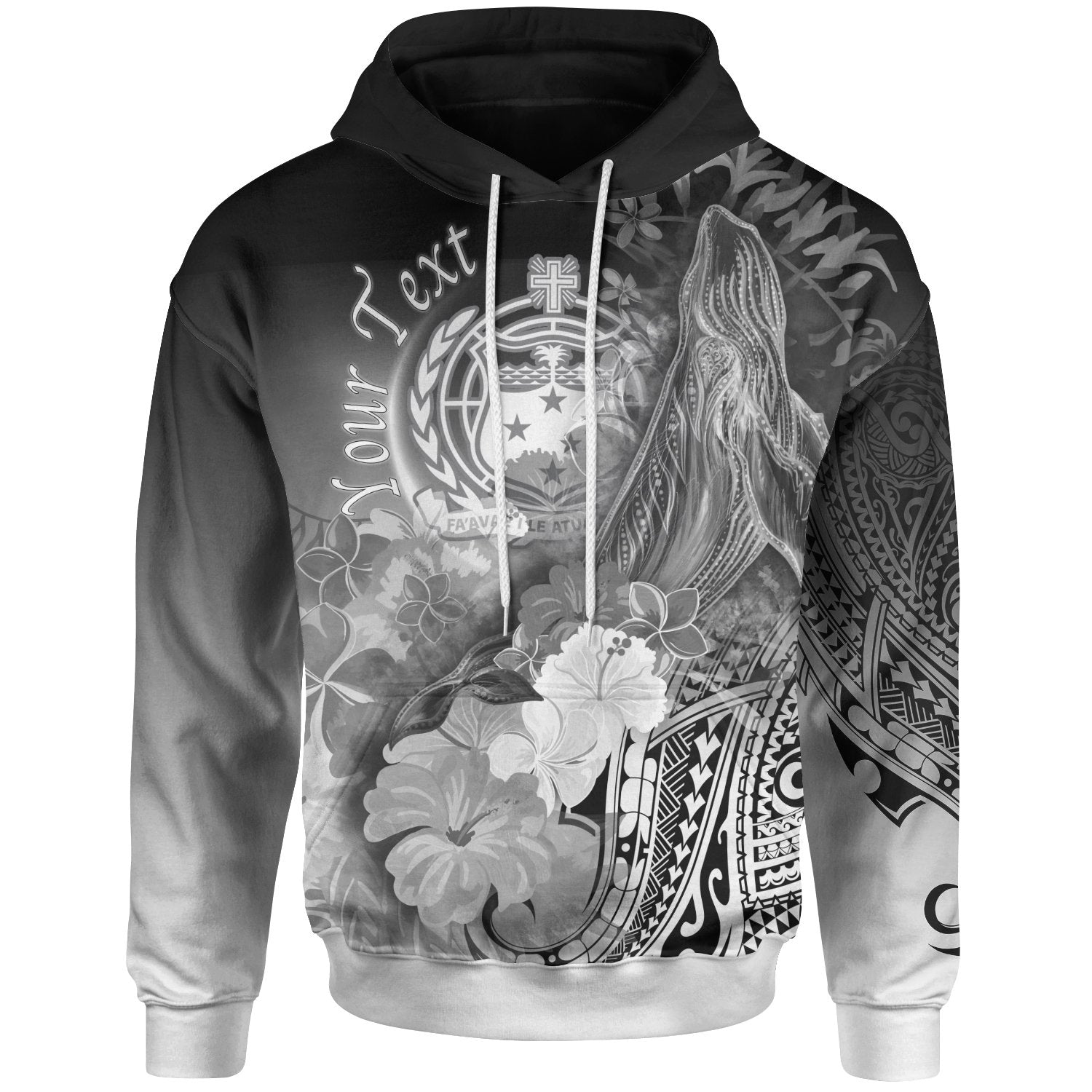 [Custom Personalised] Samoa Hoodie – Humpback Whale With Tropical Flowers (White)