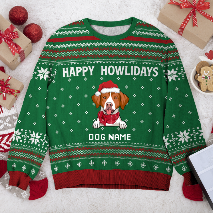 Brittany Happy Howlidays Personalized Sweater, Dog Ugly Christmas Sweater