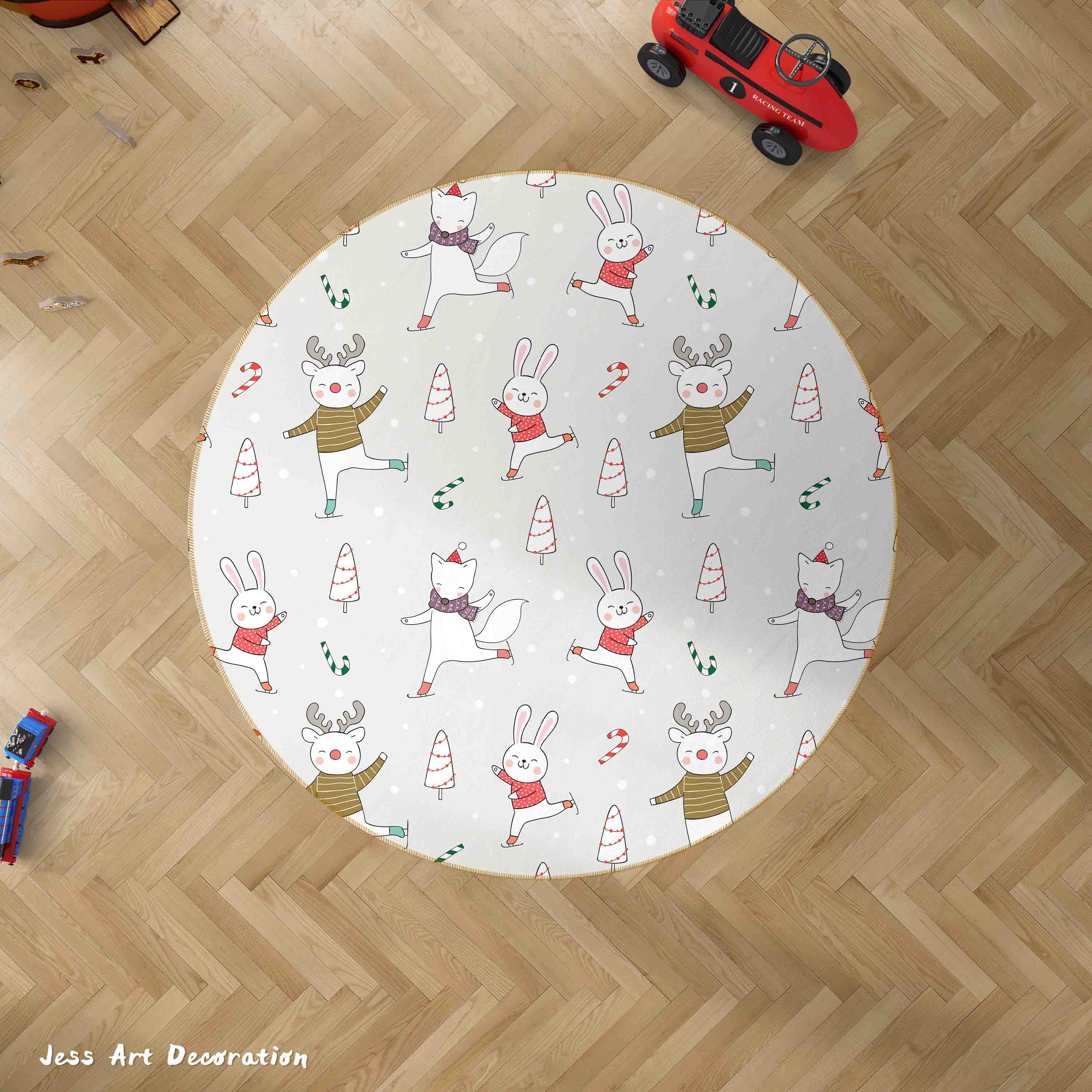 3D Cartoon Animal Bunny Fox Kids Non-Slip Round Rug Mat 93