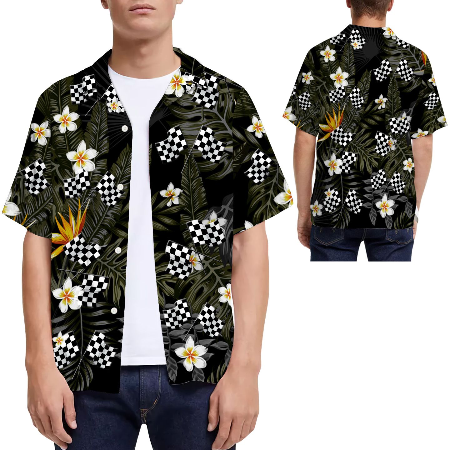 Racing Flag Tropical Flowers Men Hawaii Shirt For Lovers Ha88442