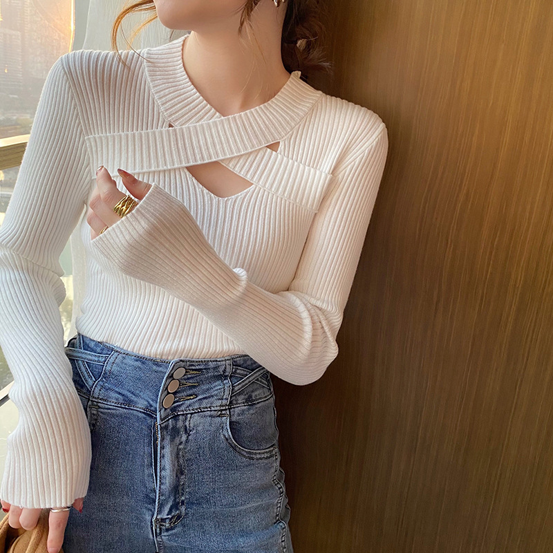 Candy Bottom Shirt Spring Knitting Sweater Pullovers Women Sexy Cross Tops Turtleneck Knitted Sweater Chic Women Clothes Female alx