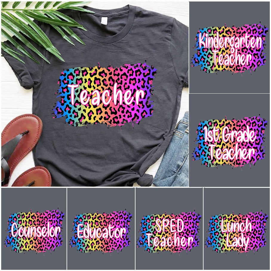 Personalized T-Shirt For Teacher Leopard Tie Dye Color Design Custom Title Back To School Outfit