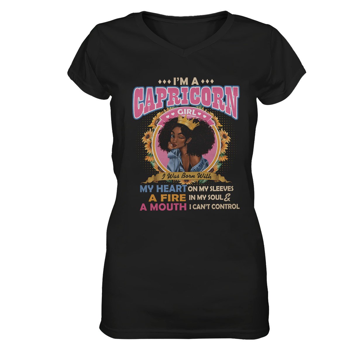 Black Queen Im A Capricorn Girl Ez13 1609 Women V-Neck T-Shirt