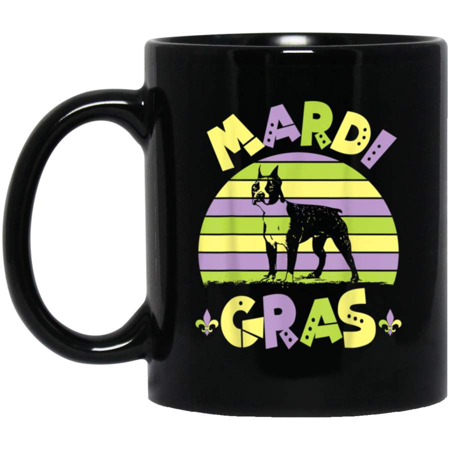 Boxer Dog Dancing Beads Happy Mardi Gras Day Vintage Retro Mug