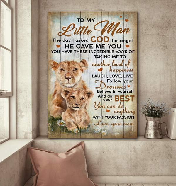 To Son – Mother And Son Lion – The Day I Asked God For Angle, He Gave Me You – Family Portrait Canvas Print – Poster And Canvas Art Wall Decor