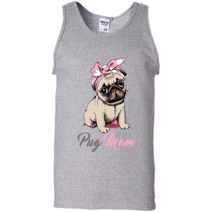 Mom Love Pink Bandana Puppy Pug in a Pink Headband – Canvas Unisex Tank