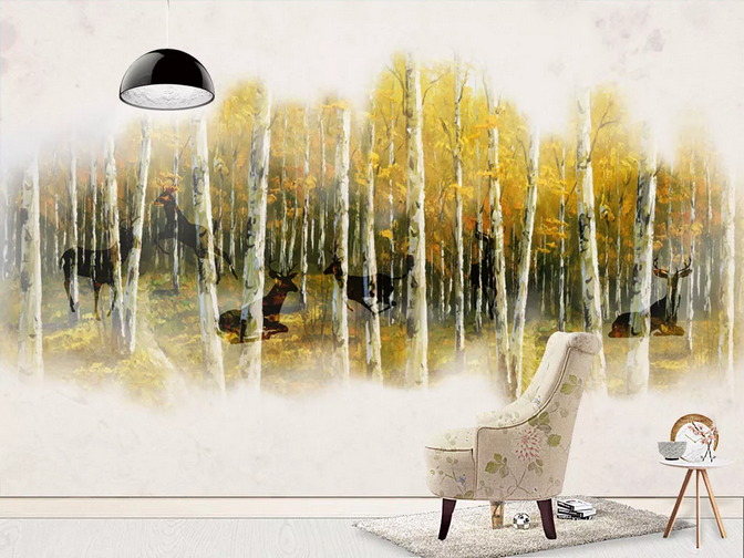 3D Hand Drawn Forest Animal Elk Wall Mural Wallpaper Lqh 369